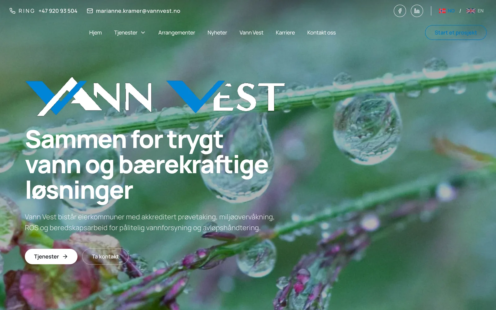 Skjermbilde av vannvest.no